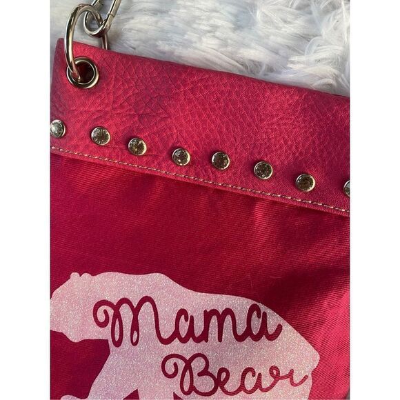 NWOT PG Collection Pink Canvas/Leather Mama Bear Crossbody Cell Phone Purse - Picture 4 of 8